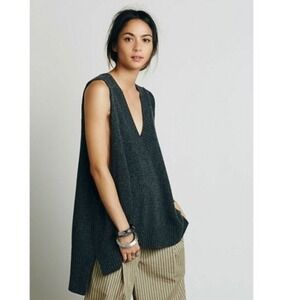 Free People Charcoal Lambswool Oversized Swing Sweater Vest Size Medium